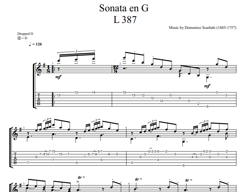 Domenico Scarlatti - Sonata in G L 387  sheet music for guitar